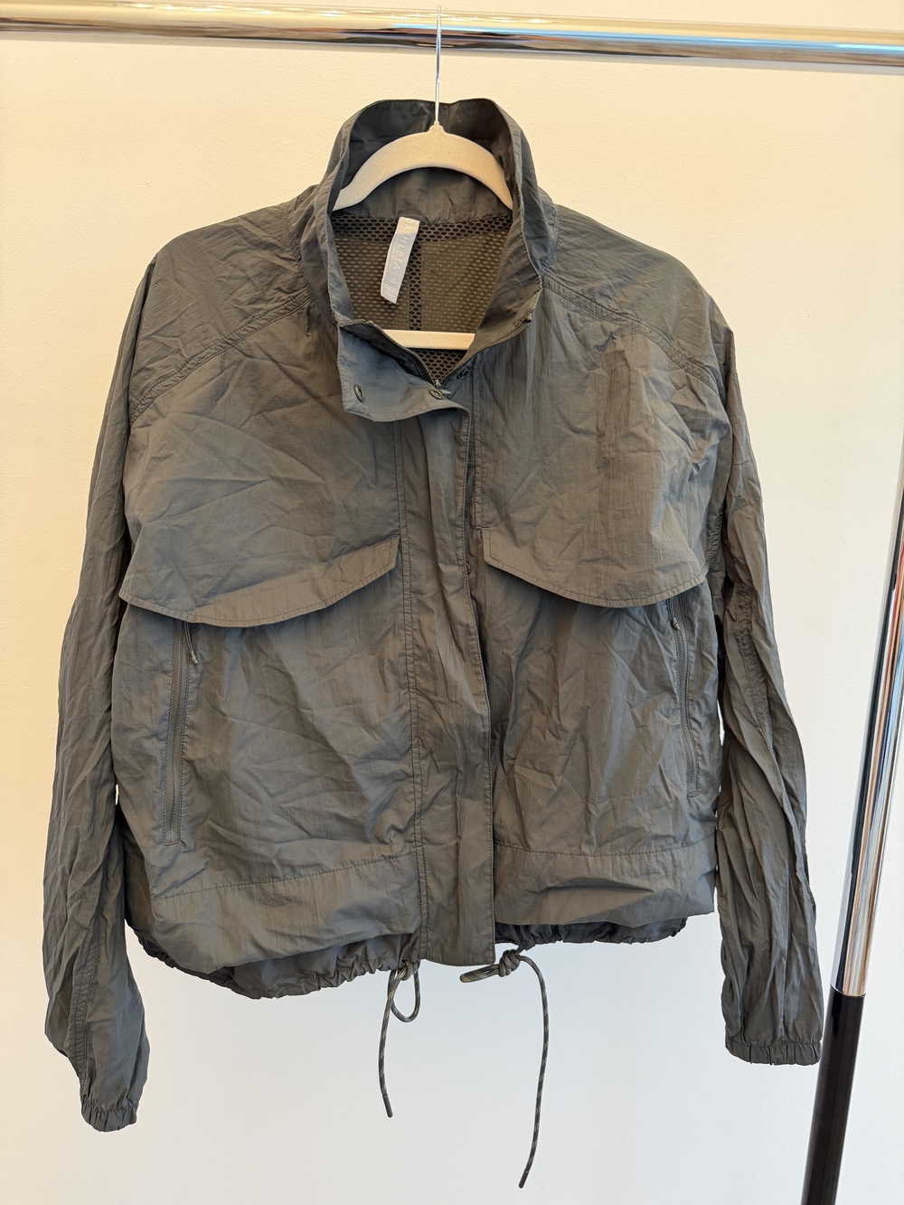 Athleta Olive Utility Rain Jacket Drawcord Hem XL